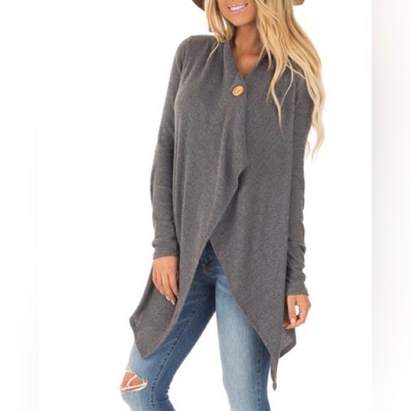 Dana Buchman Woman’s Gray One Button Sweater Duster Cape M - Picture 1 of 12
